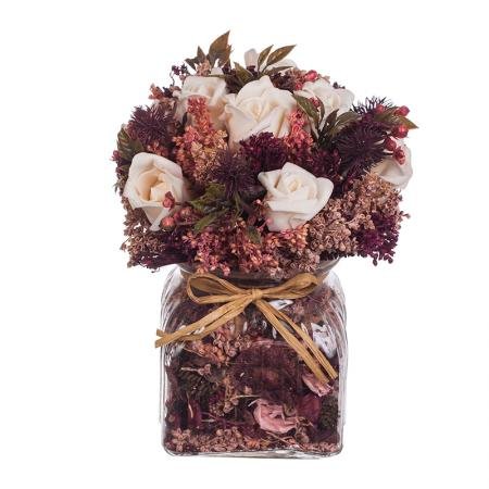 gift92-493d31373334373b Рози микс в стъклена ваза - бургунди - Image 1