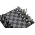Луксозен шах Skyline Chess - Stainless Steel London vs New York Edition, с дървена дъска - Image 2
