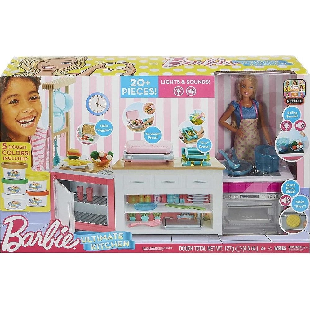 raya-49c080849a2e Barbie Сет Кухня с аксесоари, кукла и моделини - Image 1