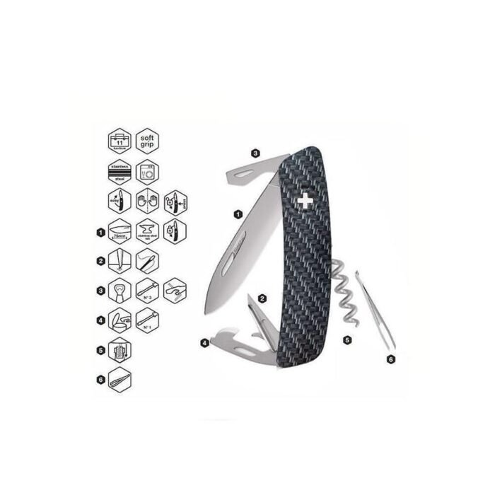 Швейцарско ножче SWIZA - D03 AllMatt Carbon Fiber, 7.5см острие, 11x функции - Image 3