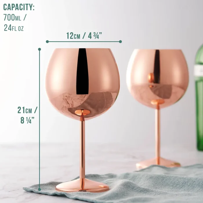 Чаши за джин Oak & Steel - Rose Gold, 4 х 700мл, от неръждаема стомана - Image 2