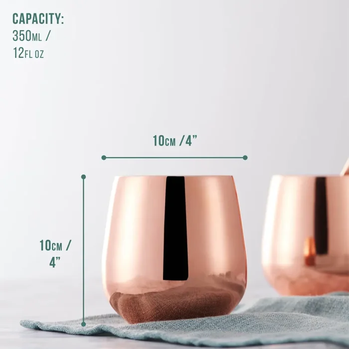 Чаши за коктейли Oak&Steel - Rose Gold Tumblers, 4 чаши по 350мл и 4 сламки - Image 2