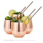 Чаши за коктейли Oak&Steel - Rose Gold Tumblers, 4 чаши по 350мл и 4 сламки
