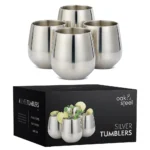 Чаши за коктейли Oak&Steel - Silver Tumblers, 4 чаши по 350мл и 4 сламки - Image 4