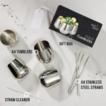Чаши за коктейли Oak&Steel - Silver Tumblers, 4 чаши по 350мл и 4 сламки - Image 3