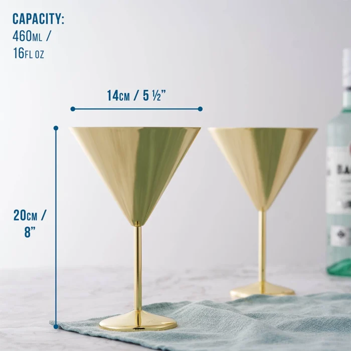 Чаши за мартини Oak&Steel - Gold Martini Glasses, 4 чаши по 460мл - Image 2