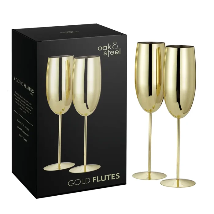 Чаши за пенливо вино Oak&Steel - Champagne Gold Flutes, 2x по 285мл, златисти - Image 3