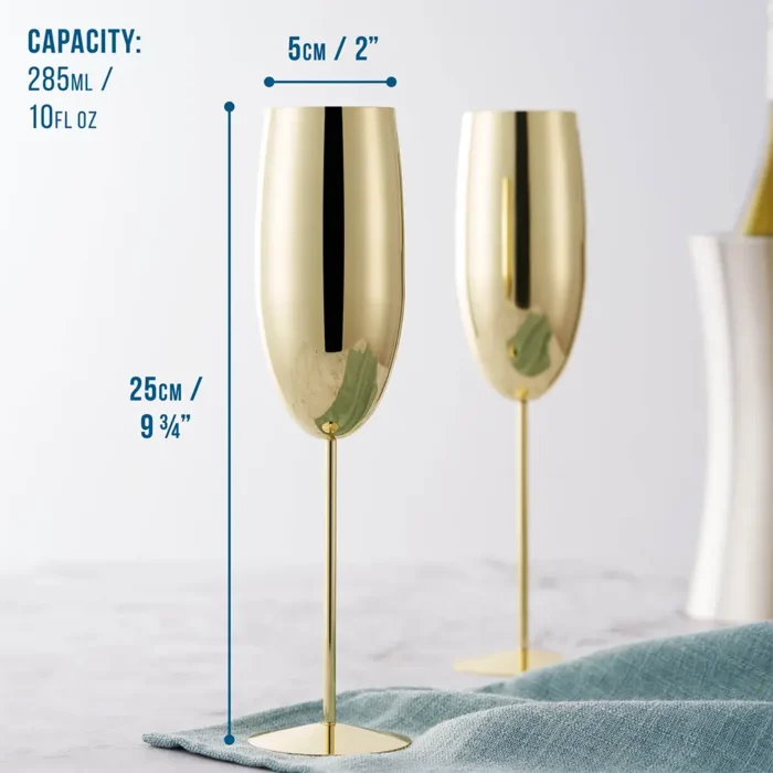 Чаши за пенливо вино Oak&Steel - Champagne Gold Flutes, 2x по 285мл, златисти - Image 2