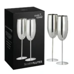 Чаши за пенливо вино Oak&Steel - Champagne Silver Flutes, 2x по 285мл, сребристи - Image 3