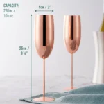 Чаши за пенливо вино Oak&Steel - Rose Gold Flutes, 4x по 285мл, неръждаема стомана, розово злато - Image 2