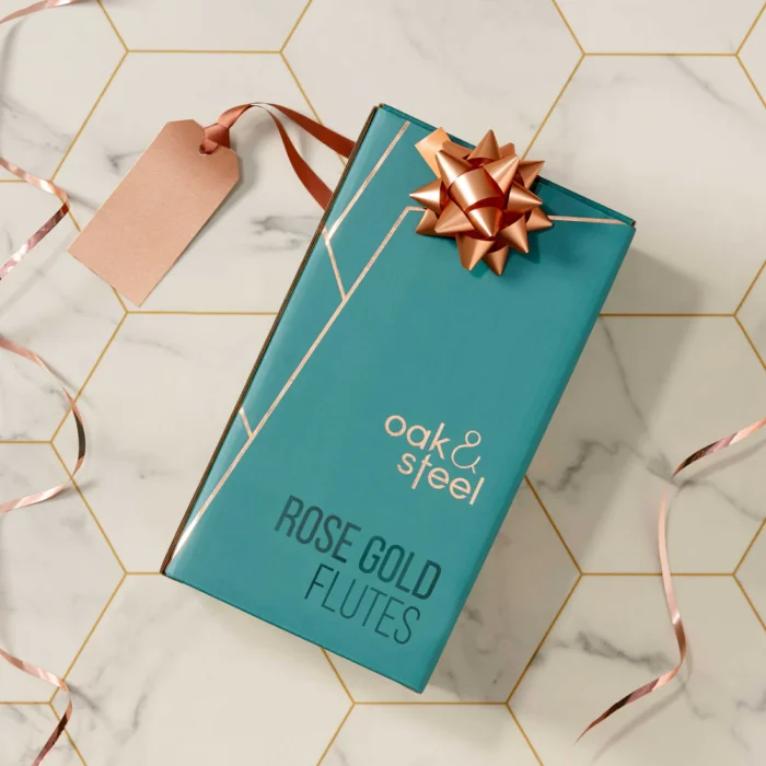 Чаши за пенливо вино Oak&Steel - Rose Gold Flutes, 4x по 285мл, неръждаема стомана, розово злато - Image 4