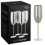 Чаши за пенливо вино Oak&Steel - Silver Flutes, 4x по 285мл, неръждаема стомана, сребристи - Image 2