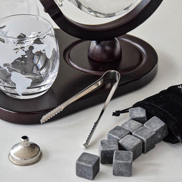 Глобус-декантер Mikamax - Globe Decanter Set Deluxe, с 2x уиски чаши и поставка - Image 5
