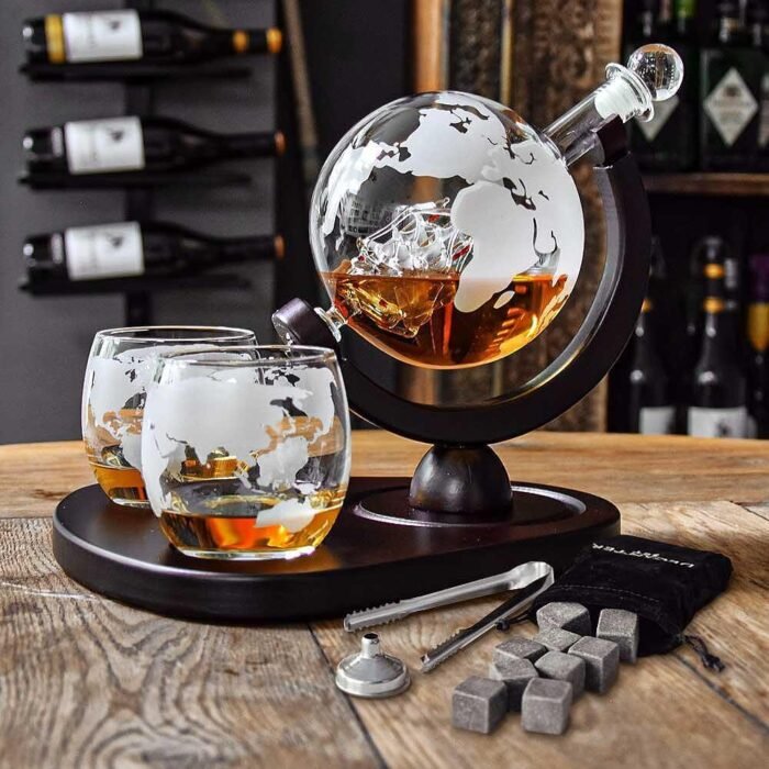 Глобус-декантер Mikamax - Globe Decanter Set Deluxe, с 2x уиски чаши и поставка - Image 8