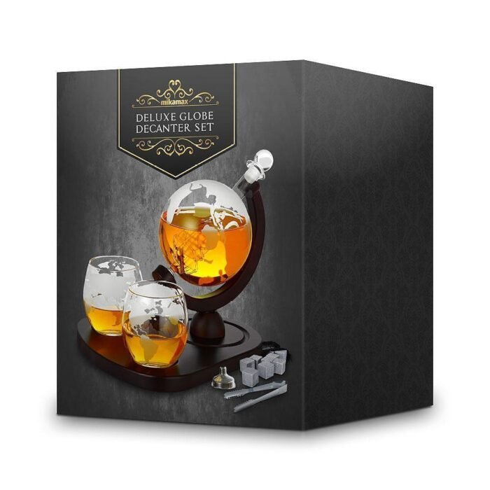 Глобус-декантер Mikamax - Globe Decanter Set Deluxe, с 2x уиски чаши и поставка - Image 9