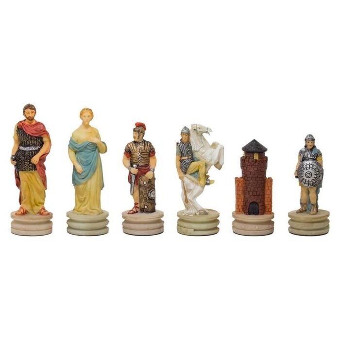Италиански комплект шах и табла Italfama - Greeks vs Romans, кожена кутия, 35 x 35 см - Image 3