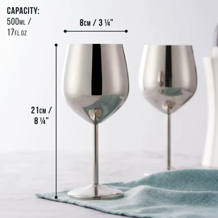 Комплект чаши за вино Oak&Steel - Silver Wine, 2 x 500 мл, неръждаема стомана, сребристи - Image 3