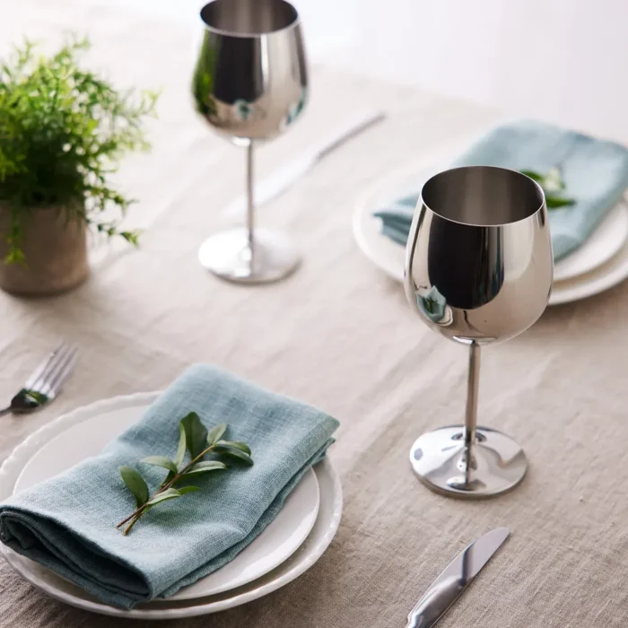 Комплект чаши за вино Oak&Steel - Silver Wine, 2 x 500 мл, неръждаема стомана, сребристи - Image 4