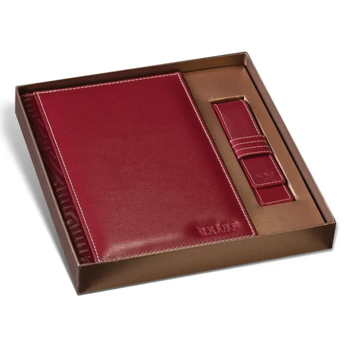 Комплект тефтер Princ Leather Business 885 + калъф за пищещо средство, в цвят бордо - Image 2