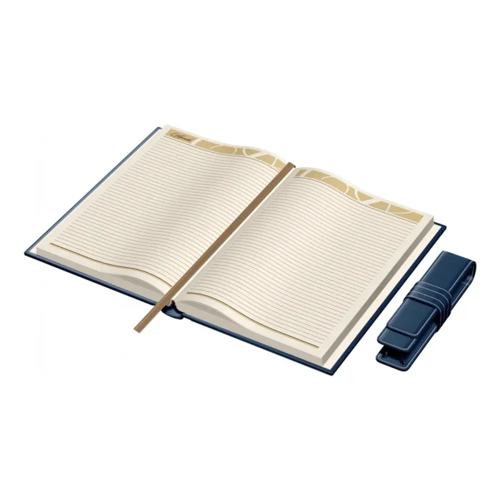 Комплект тефтер Princ Leather Business 885 + калъф за пищещо средство, в тъмносин цвят - Image 4