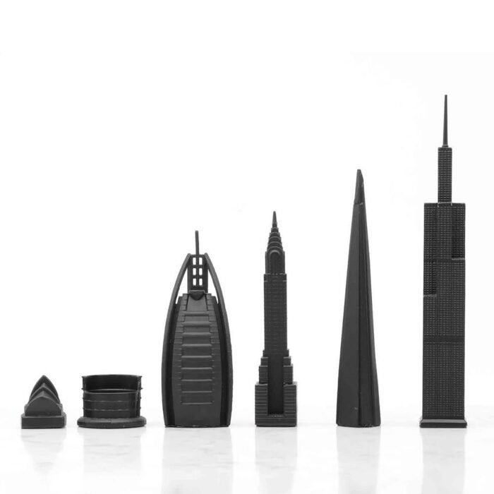 Луксозен шах Skyline Chess - Stainless Steel World Icons Edition, с дървена дъска - Image 4