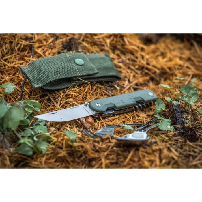Многофункционален сгъваем нож TB Outdoor - Baroudeur, зелен, с калъф - Image 8