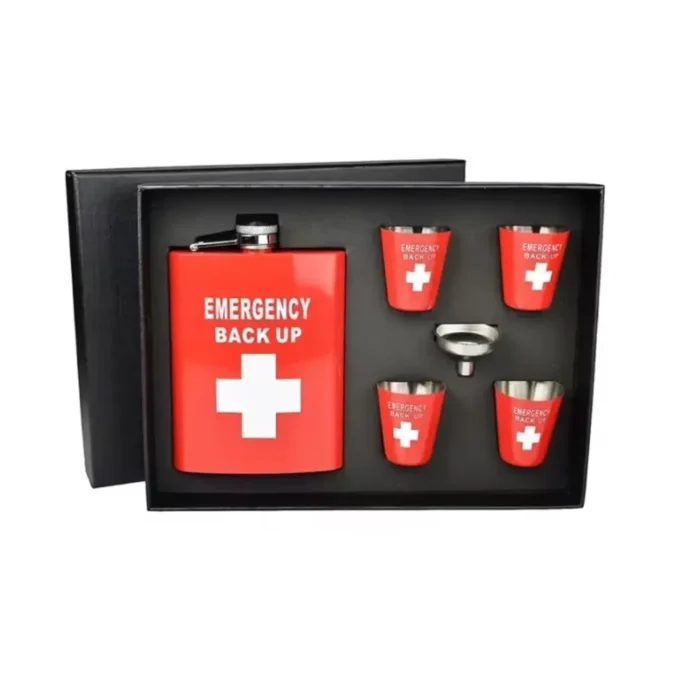 Подаръчен комплект Angelo - Emergency Back Up, джобна бутилка, 4бр. чашки и фуния - Image 2