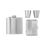 Подаръчен комплект Angelo - Silver, фласка, 2х чаши за шотове и табакера