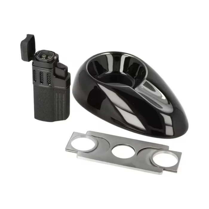Подаръчна кутия за пури Angelo - Black, пепелник, резачка и запалка - Image 2