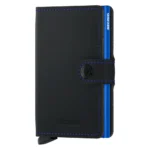 Портфейл SECRID - Mini Matte Black & Blue, естествена кожа, с RFID защита