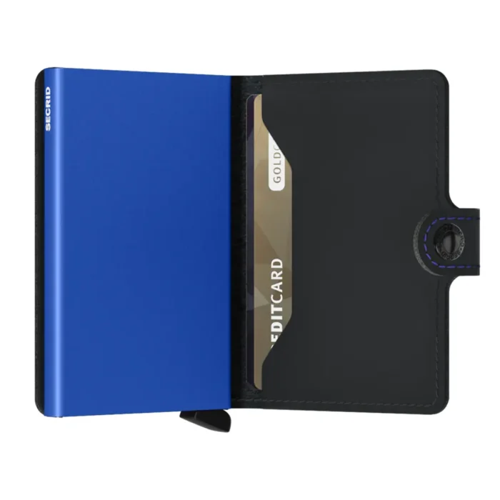 Портфейл SECRID - Mini Matte Black & Blue, естествена кожа, с RFID защита - Image 2