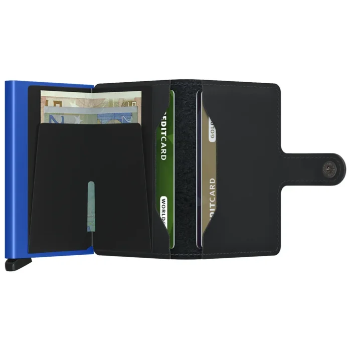 Портфейл SECRID - Mini Matte Black & Blue, естествена кожа, с RFID защита - Image 3