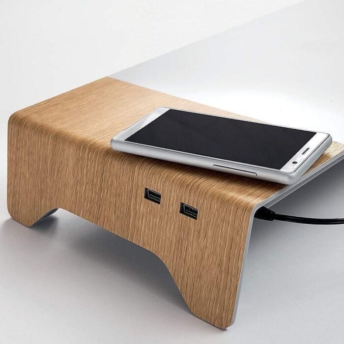 Поставка за монитор Sigel - Smartstyle, акрилна, 2x USB порта, с дървена текстура - Image 5