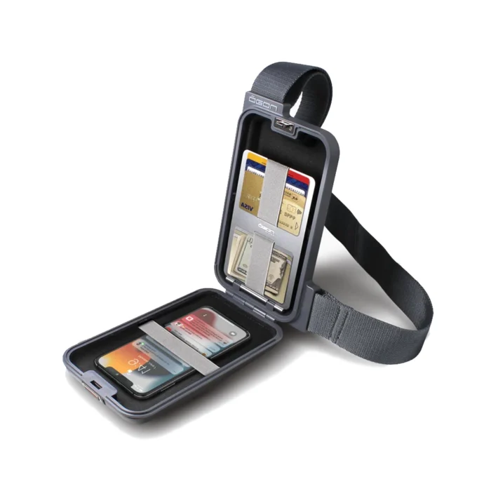 Слинг чанта-калъф за смартфон OGON - Phone Bag, с вграден портфейл, сребриста - Image 2