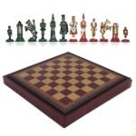 Луксозен шах Italfama - Camelot, метални фигури, кожено игрално поле, 28 х 28 см