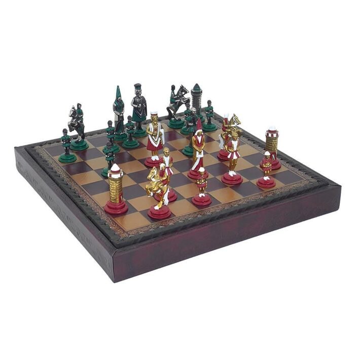Луксозен шах Italfama - Camelot, метални фигури, кожено игрално поле, 28 х 28 см - Image 3