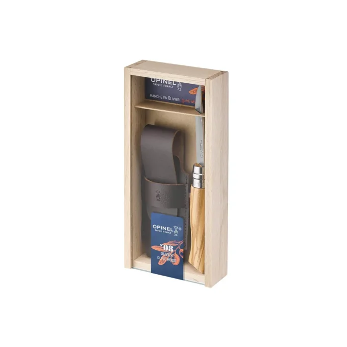 Сгъваем нож Opinel Luxe Olivier №8, острие 8.5 см + кожен калъф - Image 2